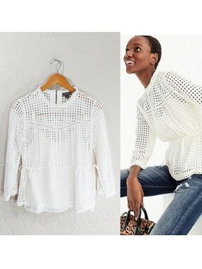 J. Crew Point Sur Eyelet Top + Linen Camisole White 4